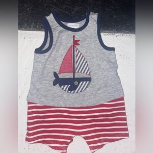 NWOT Mudpie 3-6 mo red white and blue sailboat onesie